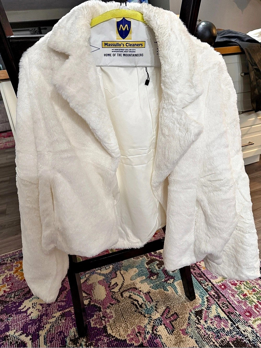 Allegra K Cropped Notch Lapel Faux Fur Fluffy Jacket White XL